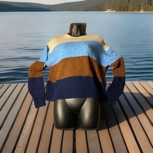 H&M Blue &‎ Brown Striped Long Sleeve Sweater Women's Size XS